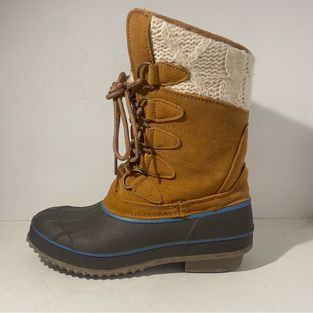 Khombu Duck Boots Women’s 6 Tan Waterproof Lace Up Winter Snow Rain  Faux Fur